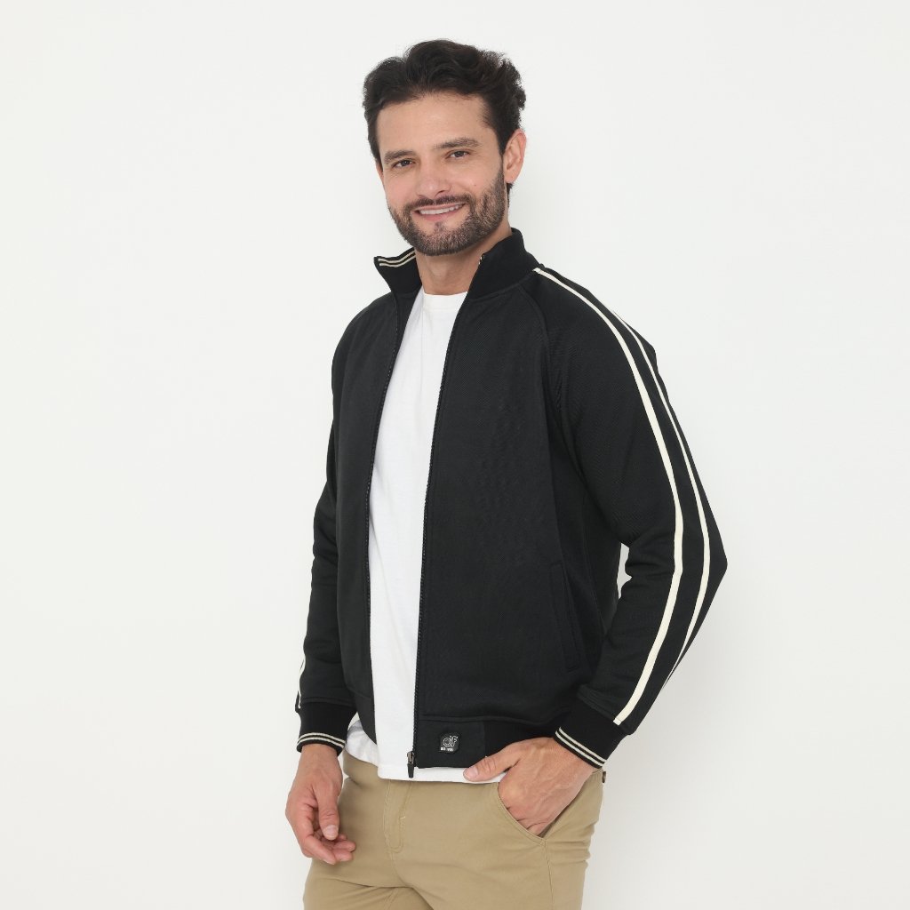 d&f Jaket Biker pria - Hitam stripe cream - Image 2