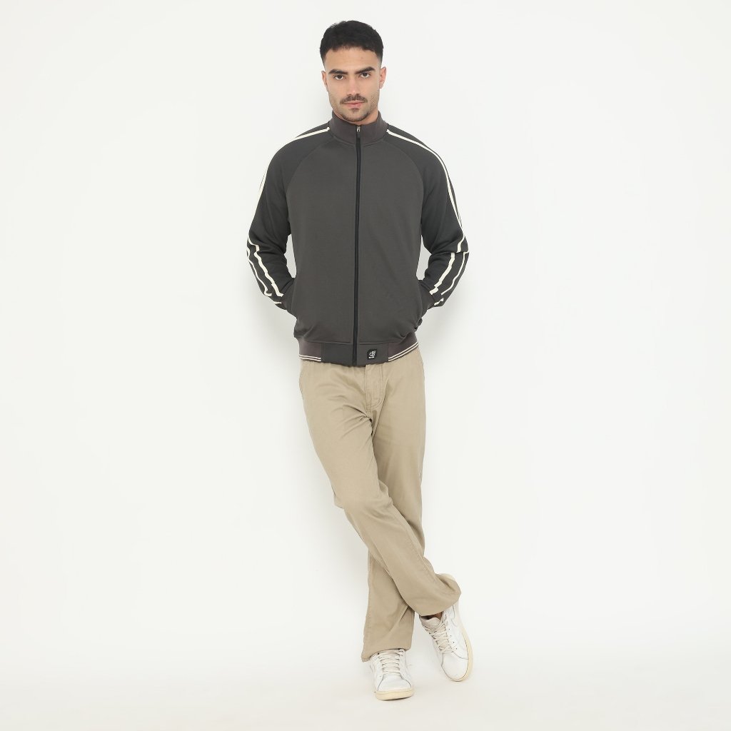 d&f Jaket Bomber Pria - Abu Strip Cream - Image 4