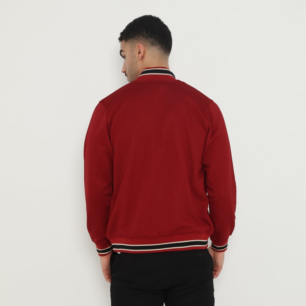 d&f Jaket Bomber Pria – Maroon List Hitam - Image 3