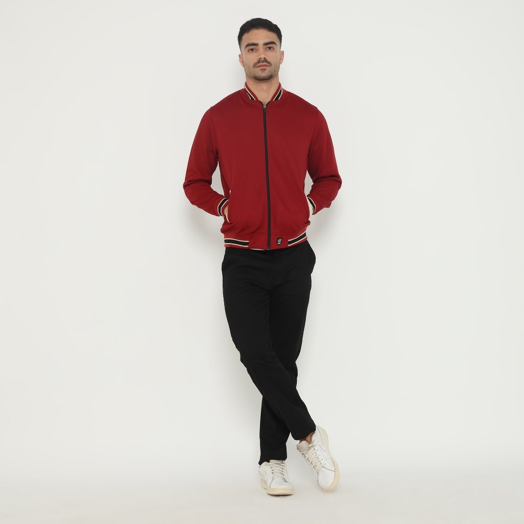 d&f Jaket Bomber Pria – Maroon List Hitam - Image 4
