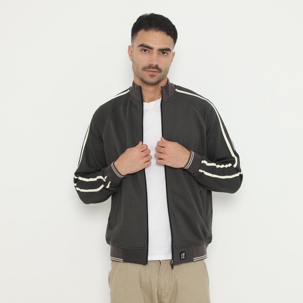 d&f Jaket Bomber Pria - Abu Strip Cream
