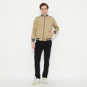 d&f CVC Jaket Bomber pria - Coklat list abu muda