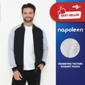 d&f Napoleon Jaket shoulder cut & sewn pria- Hitam mix biru laut