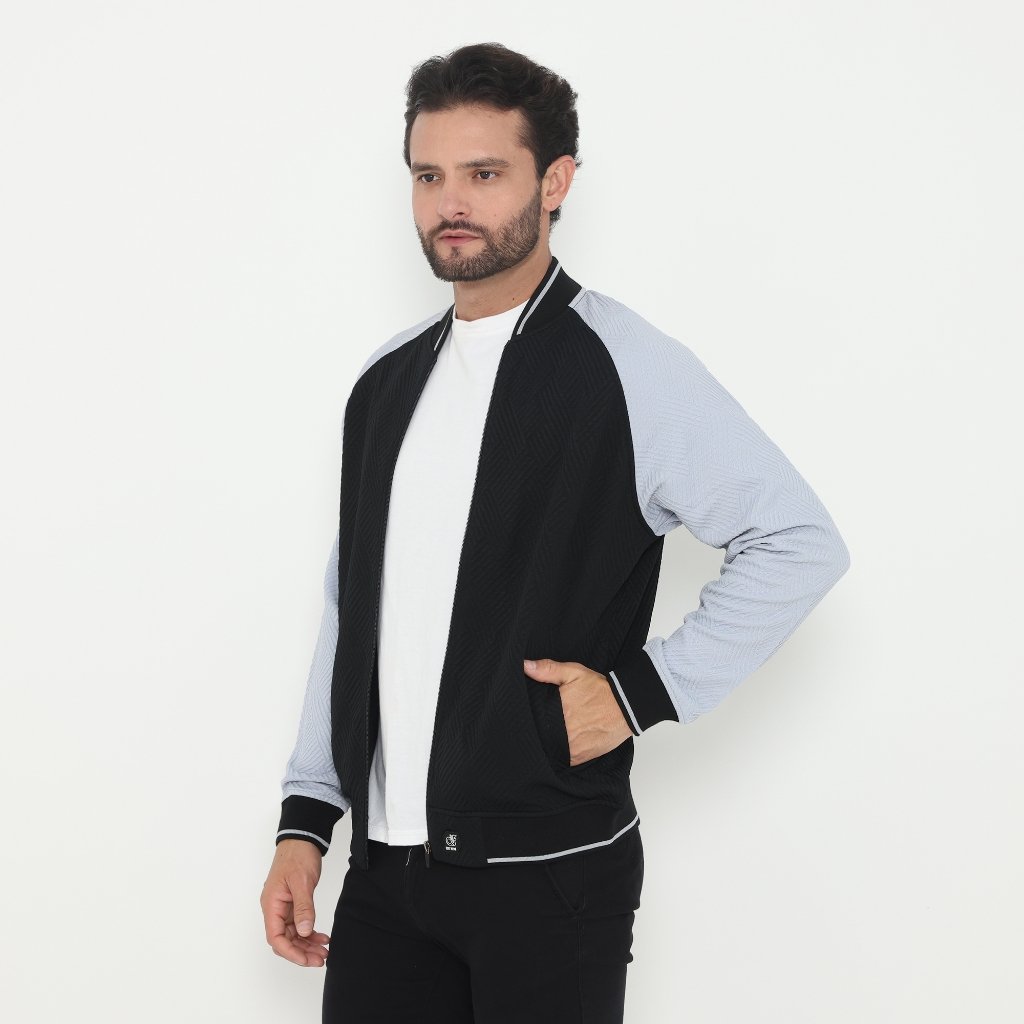 d&f Napoleon Jaket shoulder cut & sewn pria- Hitam mix biru laut - Image 3