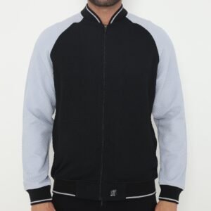 d&f Napoleon Jaket shoulder cut & sewn pria- Hitam mix biru laut