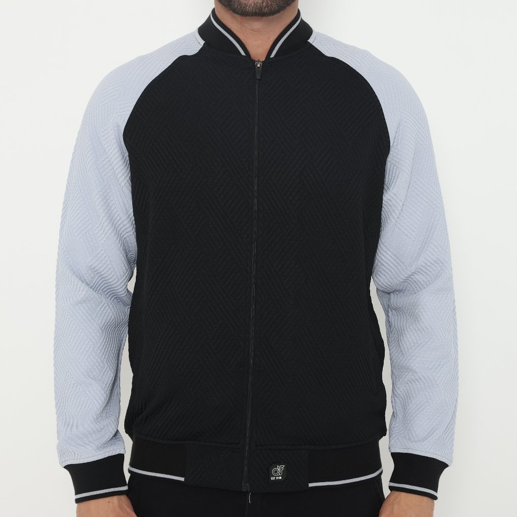 d&f Napoleon Jaket shoulder cut & sewn pria- Hitam mix biru laut - Image 4