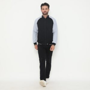d&f Napoleon Jaket shoulder cut & sewn pria- Hitam mix biru laut