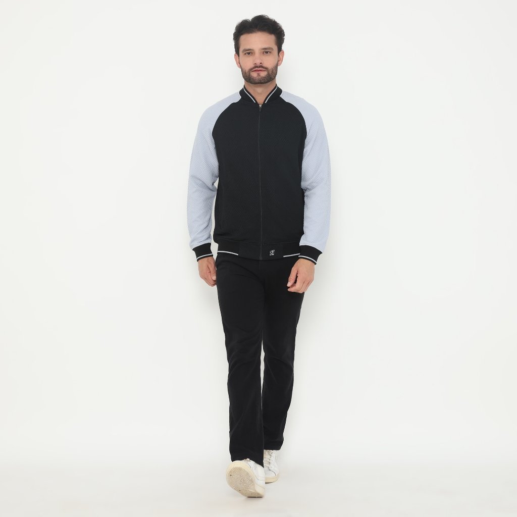 d&f Napoleon Jaket shoulder cut & sewn pria- Hitam mix biru laut - Image 5