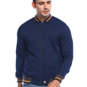 d&f CVC Jaket pria Bomber with mustard strip - Navy
