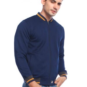 d&f CVC Jaket pria Bomber with mustard strip - Navy