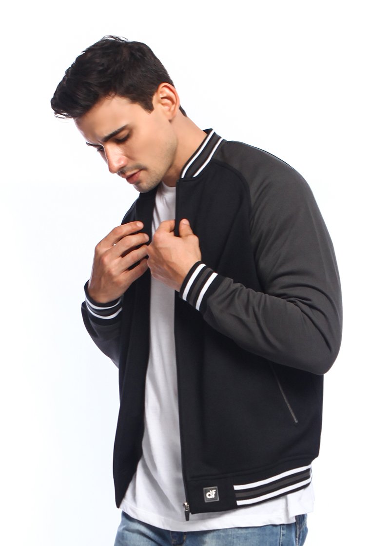 d&f Jaket pria Bomber with abu strip - Hitam - Image 2