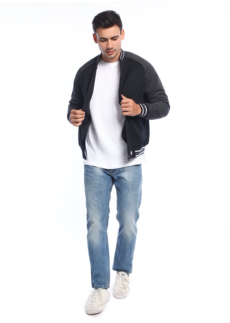 d&f Jaket pria Bomber with abu strip - Hitam - Image 5