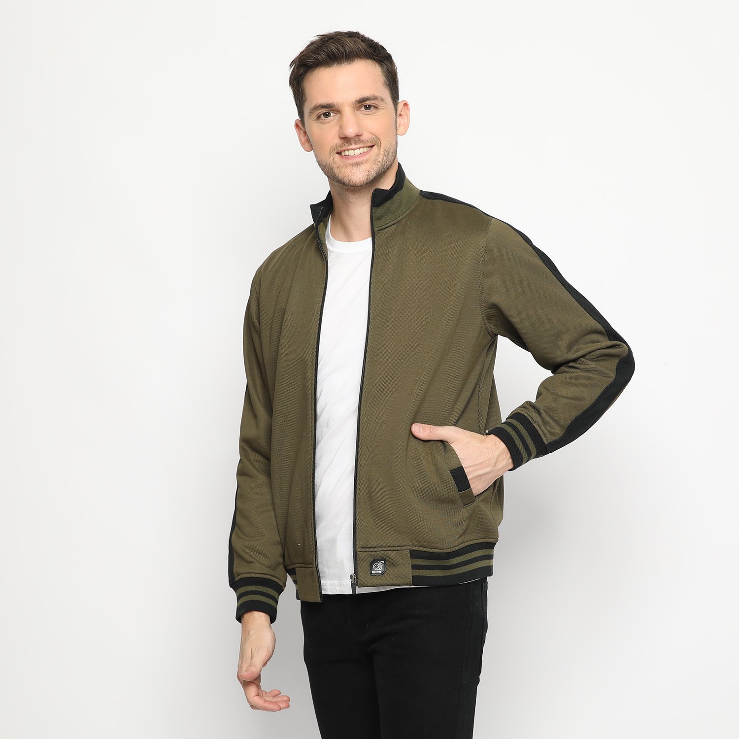 d&f CVC Jaket Biker Pria – Olive