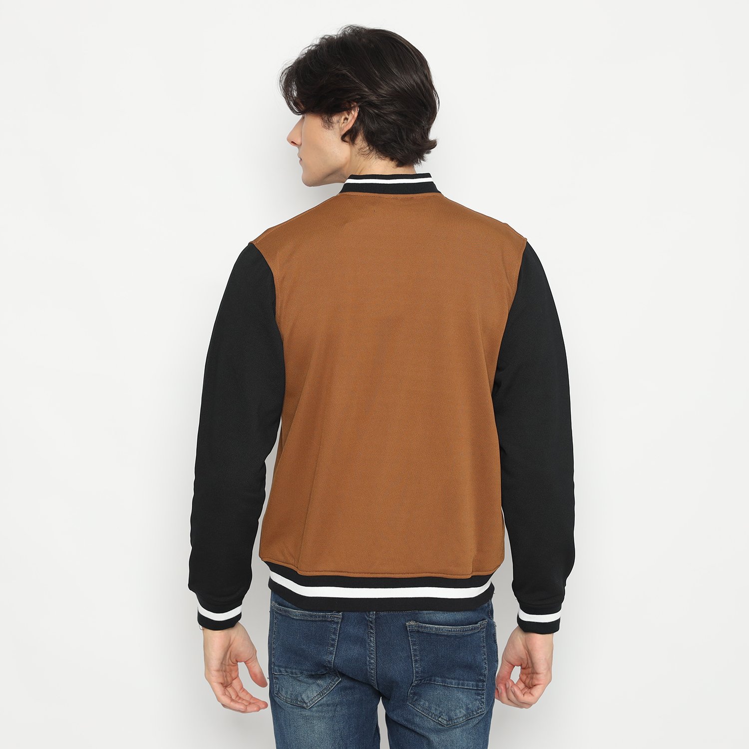 d&f jaket pria unisex bomber - coklat hitam - Image 2