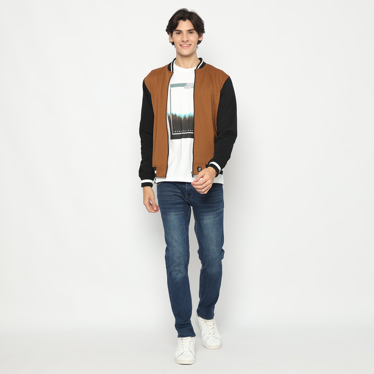 d&f jaket pria unisex bomber - coklat hitam - Image 4