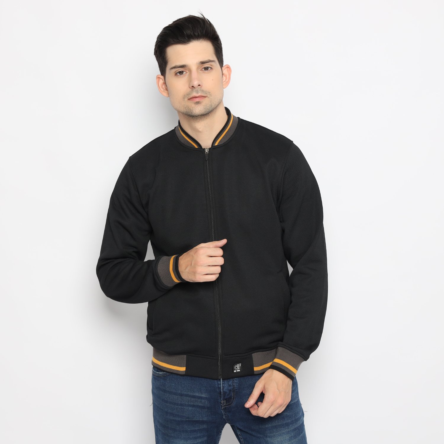 d&f Jaket Pria Bomber with Mustard Strip - Hitam - Image 3