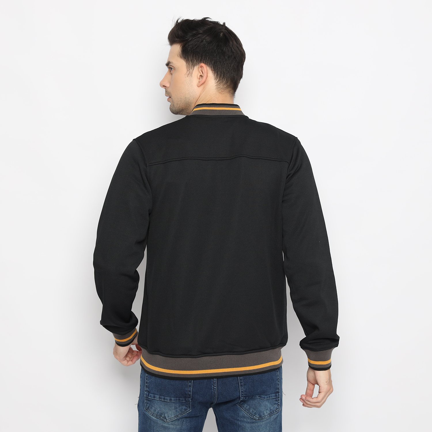 d&f Jaket Pria Bomber with Mustard Strip - Hitam - Image 4