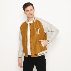 d&f jaket pria unisex parasut bomber varsity - tobaco