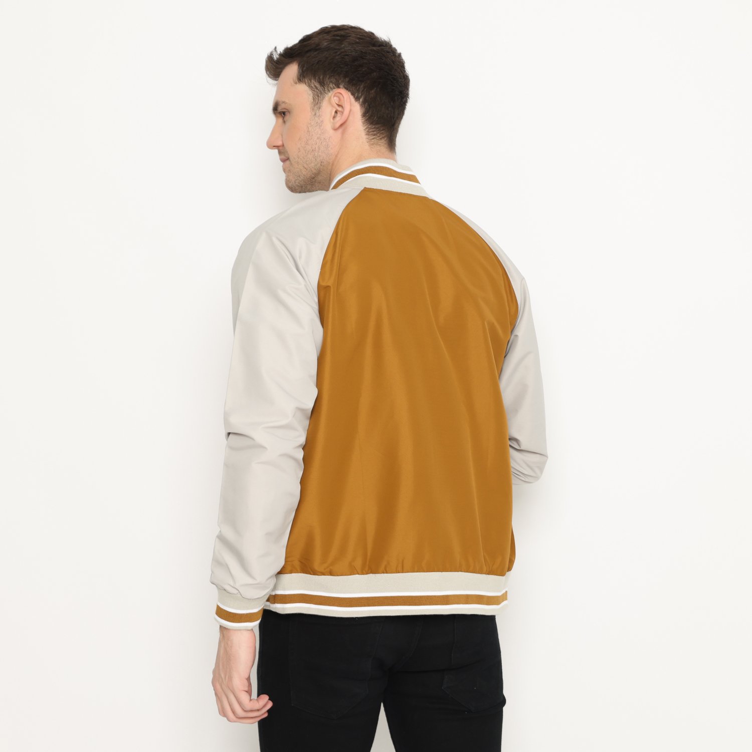 d&f jaket pria unisex parasut bomber varsity - tobaco - Image 2