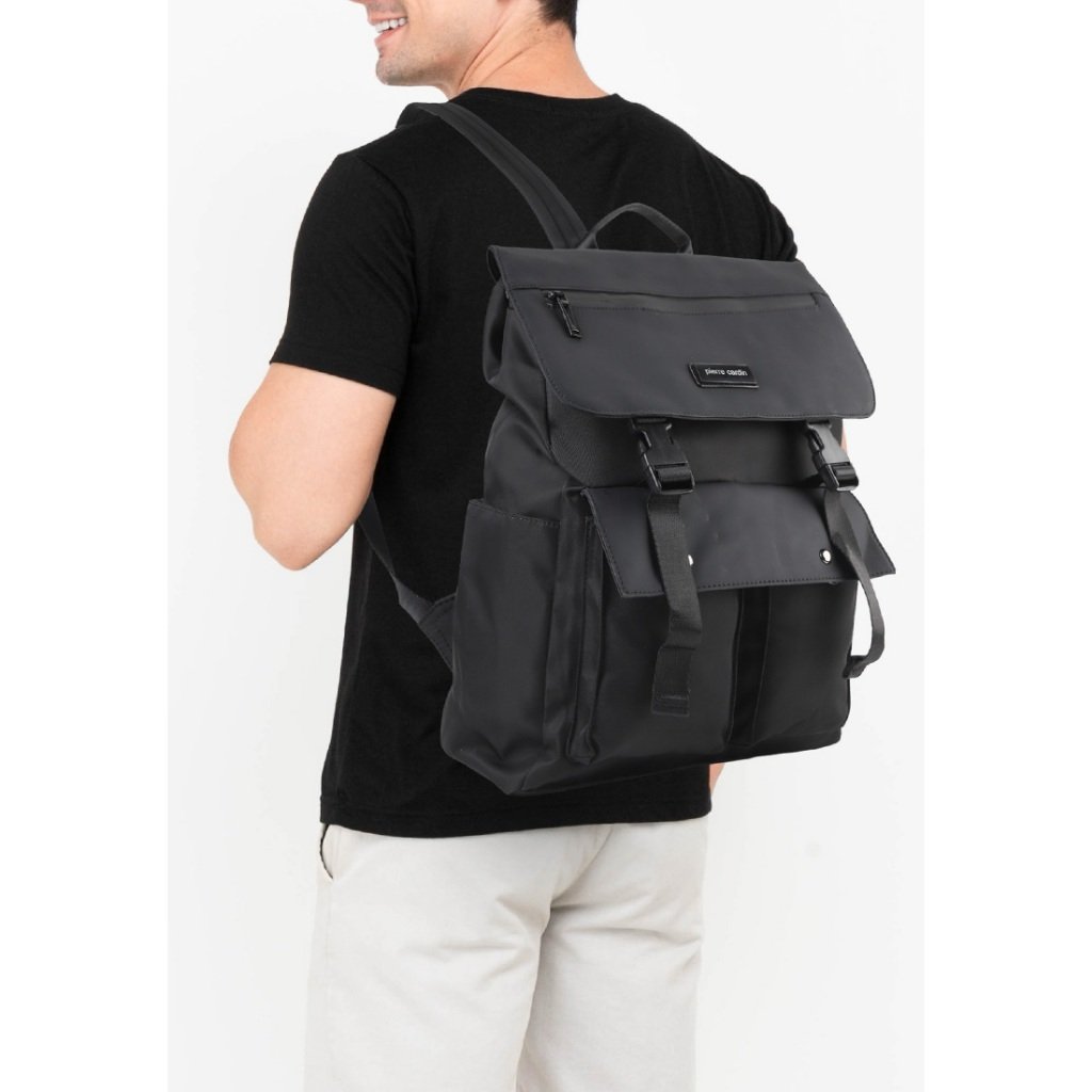 Pierre Cardin Backpack Pria Unisex Tas Ransel Nilon Tas Punggung Hitam 9112833001BLA - Image 3