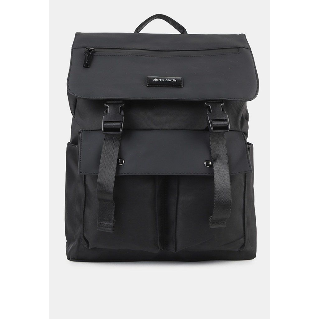 Pierre Cardin Backpack Pria Unisex Tas Ransel Nilon Tas Punggung Hitam 9112833001BLA
