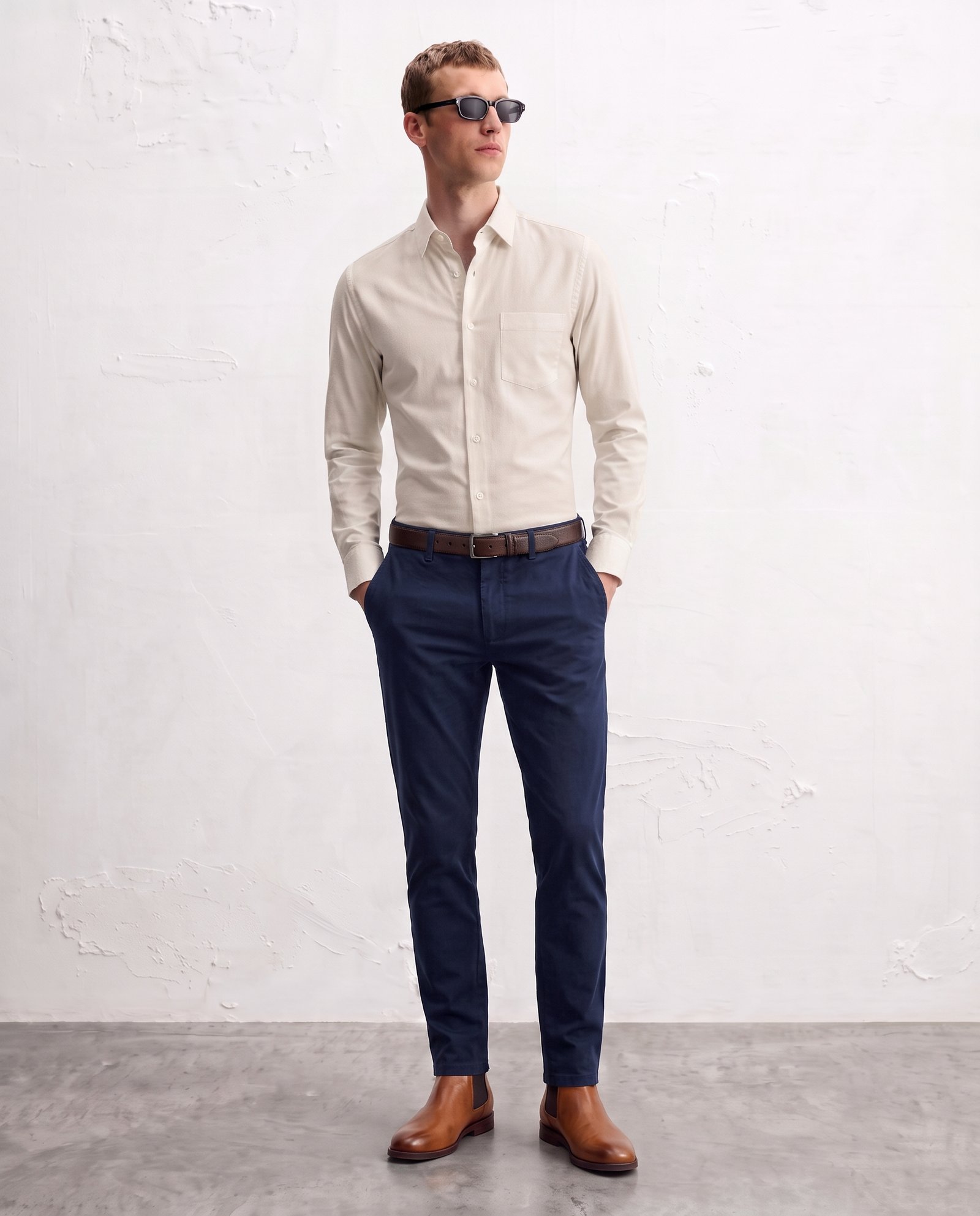 Gianni Visentin - Kemeja Formal Oxford Reguler Fit Light Beige - 9110