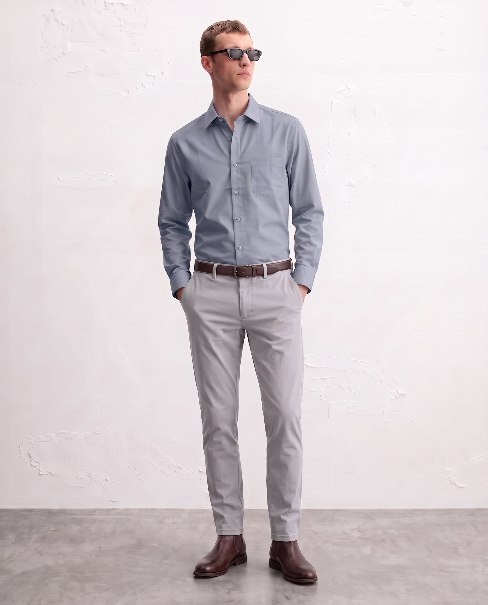 Gianni Visentin - Kemeja Formal Oxford Reguler Fit Stone Grey - 9110