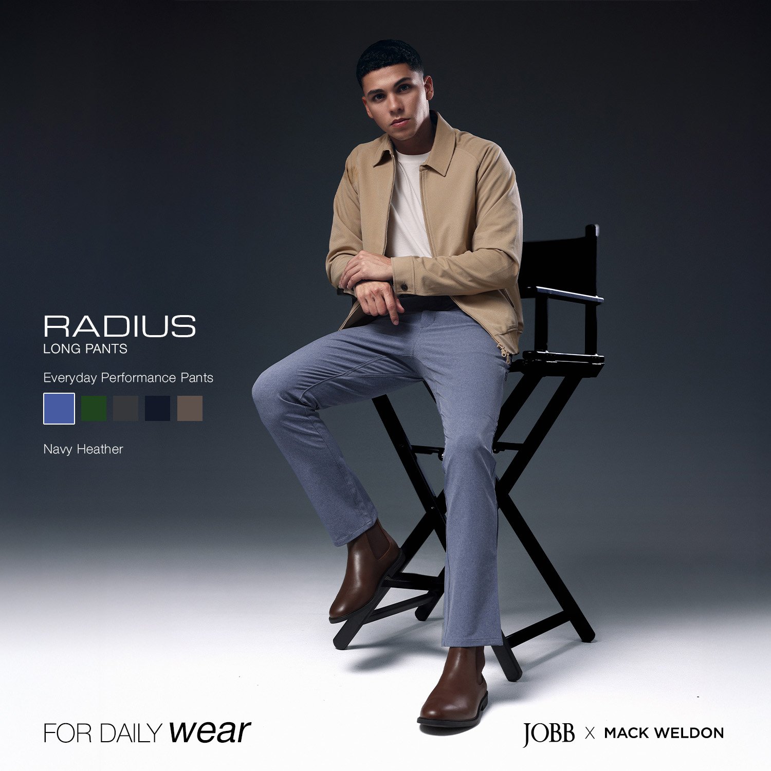 JOBB x MACK WELDON Radius Celana Panjang Pria Straight Fit Navy Heather