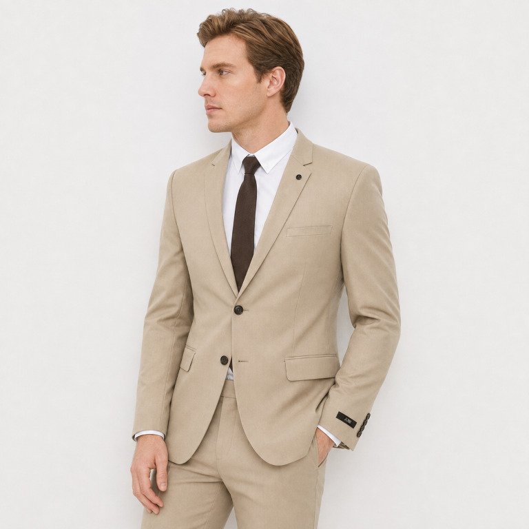JOBB Estonia Setelan Jas dan Celana Pria Slim Fit Medium Khaki - Image 3