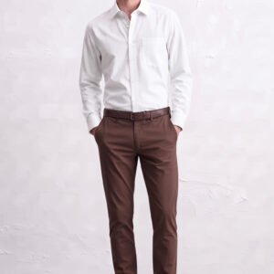 Gianni Visentin Kemeja Pria Lengan Panjang Putih Bertekstur Garis Katun Dobby Regular Fit - 9126