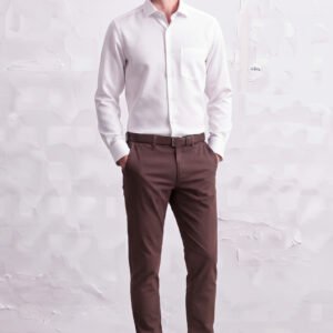 Gianni Visentin Kemeja Pria Lengan Panjang Putih Bertekstur Garis Katun Dobby Regular Fit - 9126