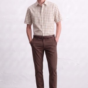 Gianni Visentin Kemeja Pria Lengan Pendek Kotak Kotak Coklat Regular Fit - 9112