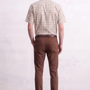 Gianni Visentin Kemeja Pria Lengan Pendek Kotak Kotak Coklat Regular Fit - 9112