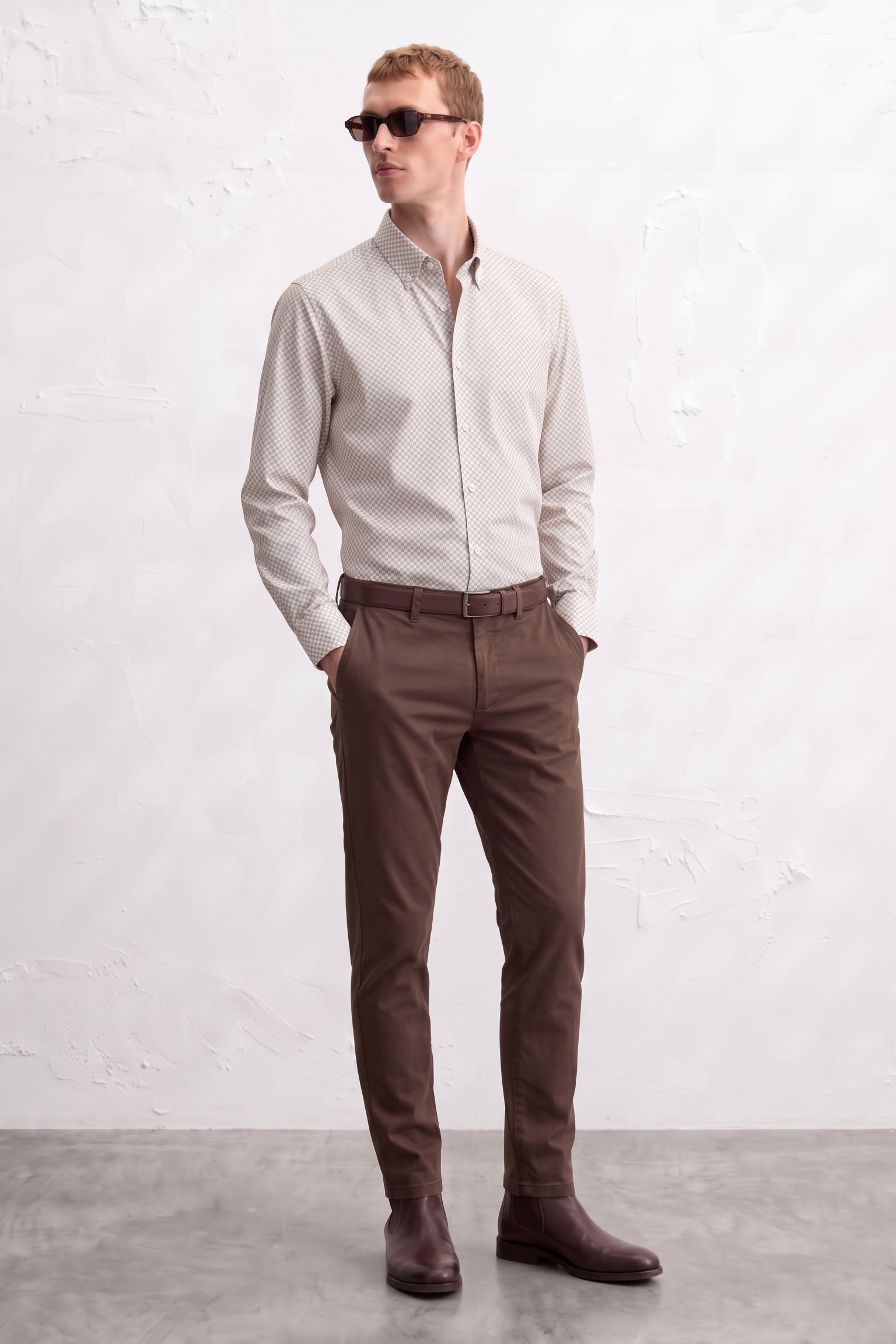 Gianni Visentin Kemeja Pria Smart Formal Modern Slim Kotak Kotak Coklat - 1203 - Image 2