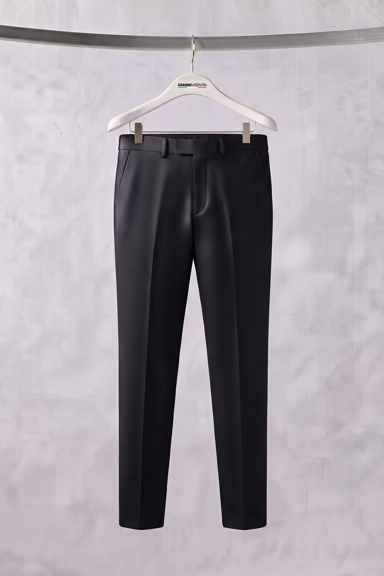 Gianni Visentin Celana Panjang Pria High Twist Poly Cotton Hitam Regular Fit - 2155 - Image 4